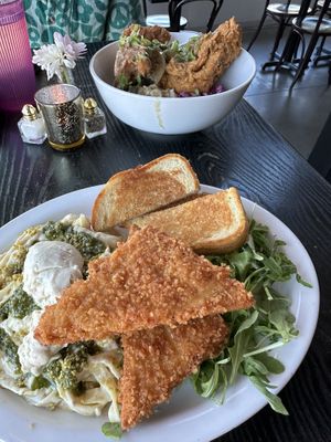 Roasted Garlic Alfredo and Mushroom Fried Chikn'  at Modern Love in Omaha