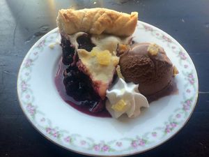 Blueberry ginger pie, coconut whip, chocolate ice cream at Modern Love in Omaha