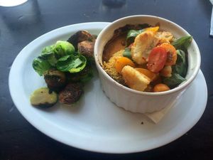 Eggplant Parmesan and Brussel sprouts  at Modern Love in Omaha