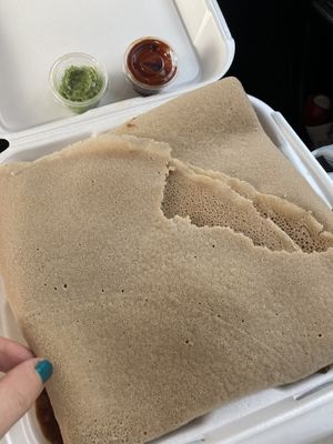 Injera  at Rahel's Vegan Cuisine in Los Angeles