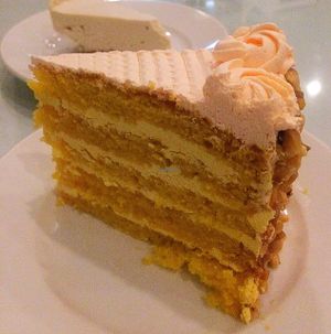 mango cake at Rahel's Vegan Cuisine in Los Angeles