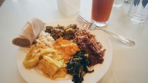 lunch buffet  at Rahel's Vegan Cuisine in Los Angeles