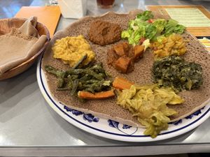 Millennium with GF injera  at Rahel's Vegan Cuisine in Los Angeles