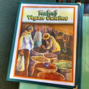 Even the menu is beautiful  at Rahel's Vegan Cuisine in Los Angeles