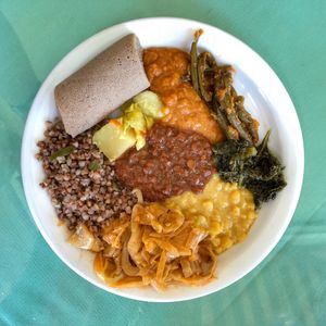 My less messy plateful  at Rahel's Vegan Cuisine in Los Angeles