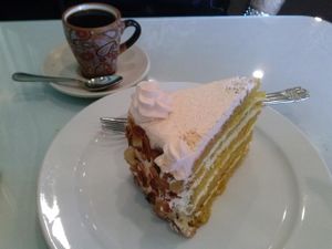 mango cake at Rahel's Vegan Cuisine in Los Angeles