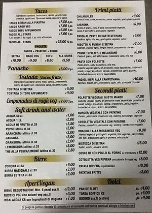 Menù vegano at K-Bistrot in Milazzo