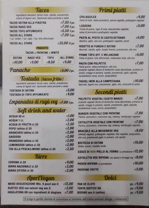 Vegan menu at K-Bistrot in Milazzo