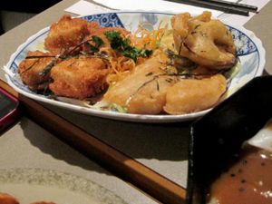 Vegetable tempura and Japanese Fried Tofu at Yuan in Montreal
