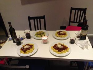 Pasta with zucchini and bolognese  at Kubek I Olowek in Warsaw