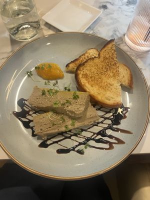 Vegan pate made with mushroom and cashews. They brought me sourdough bread to have with it as the brioche shown is not vegan    at Longet in Venice