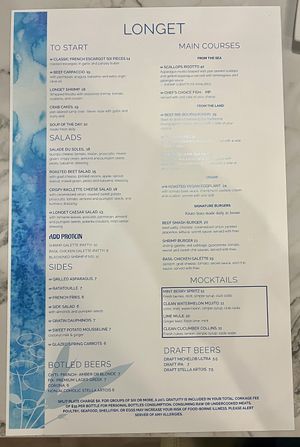 Food menu  at Longet in Venice
