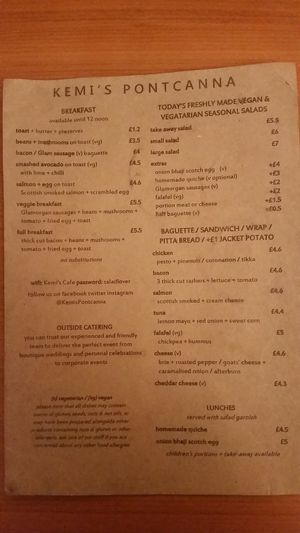 menu1 at Kemis Pontcanna in Cardiff