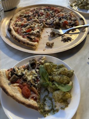 Vegan pizza and vegan pesto gnocchi   at Marina Lunga in Balmain