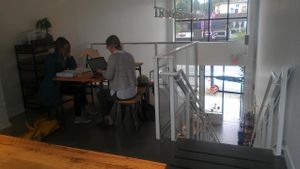 Upstairs seating area at Radicle Juice in Vancouver BC. Canada at Radicle Juice in Vancouver