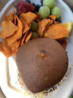 Sunshine Burger with sides! at Green Cuisine Restaurant in Stone Harbor