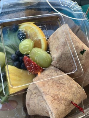 Egg-less Egg Salad Wrap with fruit! at Green Cuisine Restaurant in Stone Harbor