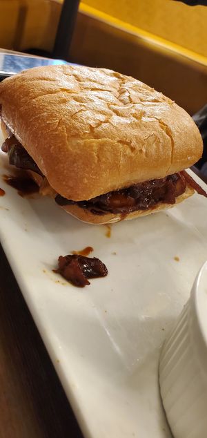 Shaved BBQ Seitan Sandwich. Came w/fries & vegan slaw at True BBQ and Whiskey Bar in Munster