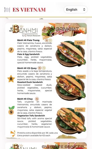 Part of the menu  at Be Banh Mi - Es Vietnam in Madrid