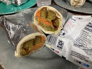 Falafel pita roll-up  at BISHCO in Gloucester
