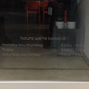 hours posted on door (Fri hours are actually 6a-2p) at s.e.e.d. Cafe in Phoenix