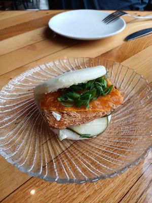 Fake Fish Bao made vegan at Red & The Wolf in Clawson