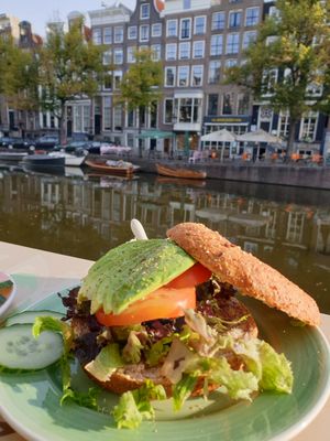 Avocado Bagel with chives cream cheese at Bagels & Beans - Keizersgracht in Amsterdam