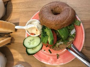 Avocado bagel with vegan cream cheese at Bagels & Beans - Keizersgracht in Amsterdam