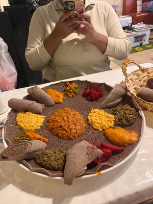 Vegan platter for two at Amen Habesha Restaurant in Nottingham