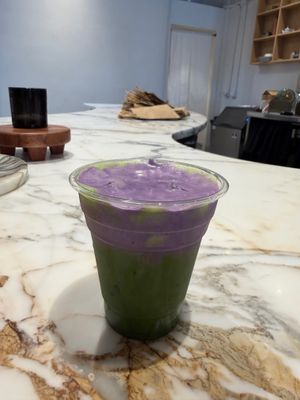 Oat ube matcha with vegan ube cold foam at Sua in Los Angeles