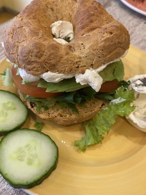 Avocado bagel with vegan cream cheese at Bagels & Beans - Van Baerlestraat in Amsterdam