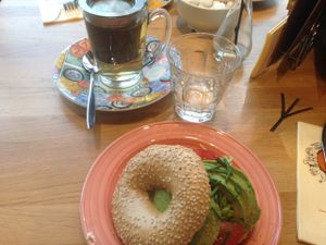 tasty simple food! quite a few different options when it comes to drinks. Nice breakfast! Locations dotted all around Amsterdam  at Bagels & Beans - Waterlooplein in Amsterdam