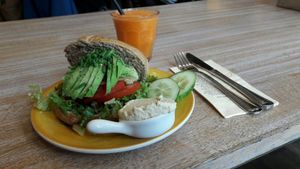 avocado bagel with hummus at Bagels & Beans - Waterlooplein in Amsterdam