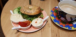 Bagels with hummus and cream cheese at Bagels & Beans - Waterlooplein in Amsterdam