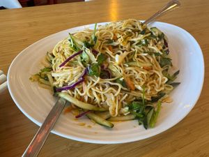 Numbing Noodles; ask for wide noodles instead at Fusion Fare Restaurant in Santa Cruz