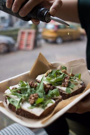 This is the almond-brie sandwich at Vegabond, served on sourdough spelt bread. Delicious! at Vegabond - Leliegracht in Amsterdam