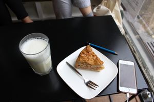 Dutch apple pie and warm soy milk at Vegabond - Leliegracht in Amsterdam