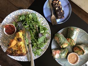 Quiche, snickers bar and summer spring roll - all amazing! at Vegabond - Leliegracht in Amsterdam