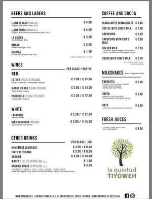 Menu 2 at Tiyoweh La Quietud in Madrid