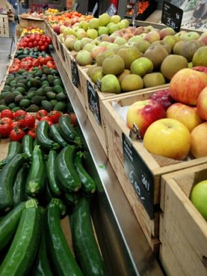 Organic vegetables and fruit at OBBIO Food in Barcelona