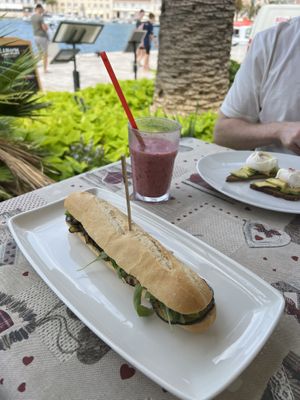 Vegan sandwich! This was super delicious - it had fried eggplant, mushrooms, avocado and hummus! I was pleasantly surprised, I wasn’t expecting much but it was very tasty.  at Vita Health Food Bar in Hvar
