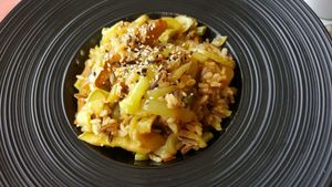 brown riceand eggplant at Vita Health Food Bar in Hvar