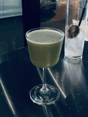 Matcha martini (with oat milk!)  at The Laughing Monk in San Francisco