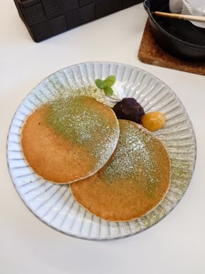 Matcha rice flour pancake at Plant Nation in Yamanashi