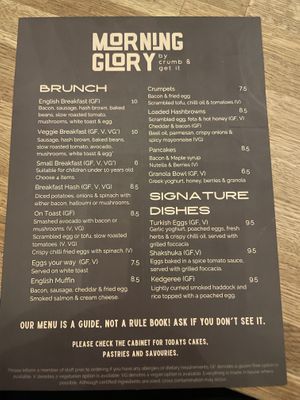 Menu  at Morning Glory in Todmorden