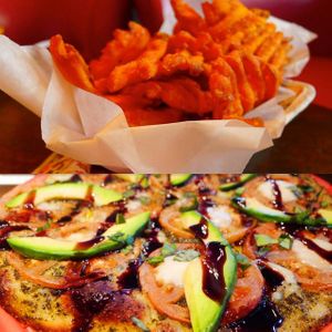 Cali Caprese pizza with crosscuts. Available with vegan dipping sauce at ZaZaZa in Ottawa