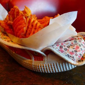 Vegan sweet potato crosscuts. 5 vegan dipping sauces available! at ZaZaZa in Ottawa