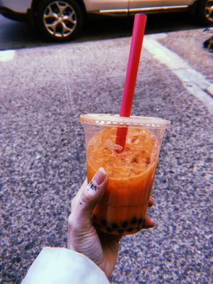 Thai Tea with almond milk 👌🏻 at VLife in New York City