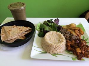 Creamy carne platter and Quesadilla  at VLife in New York City