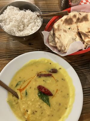 Dal Tadka (South Indian Style), rice and roti   at Madurai Kitchen in San Diego